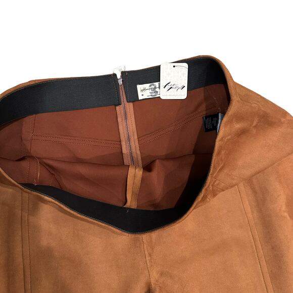 Free People CRVY Real Deal Slit Vegan Suede Flare Camel Brown Stretchy Pants 20 - Picture 7 of 10